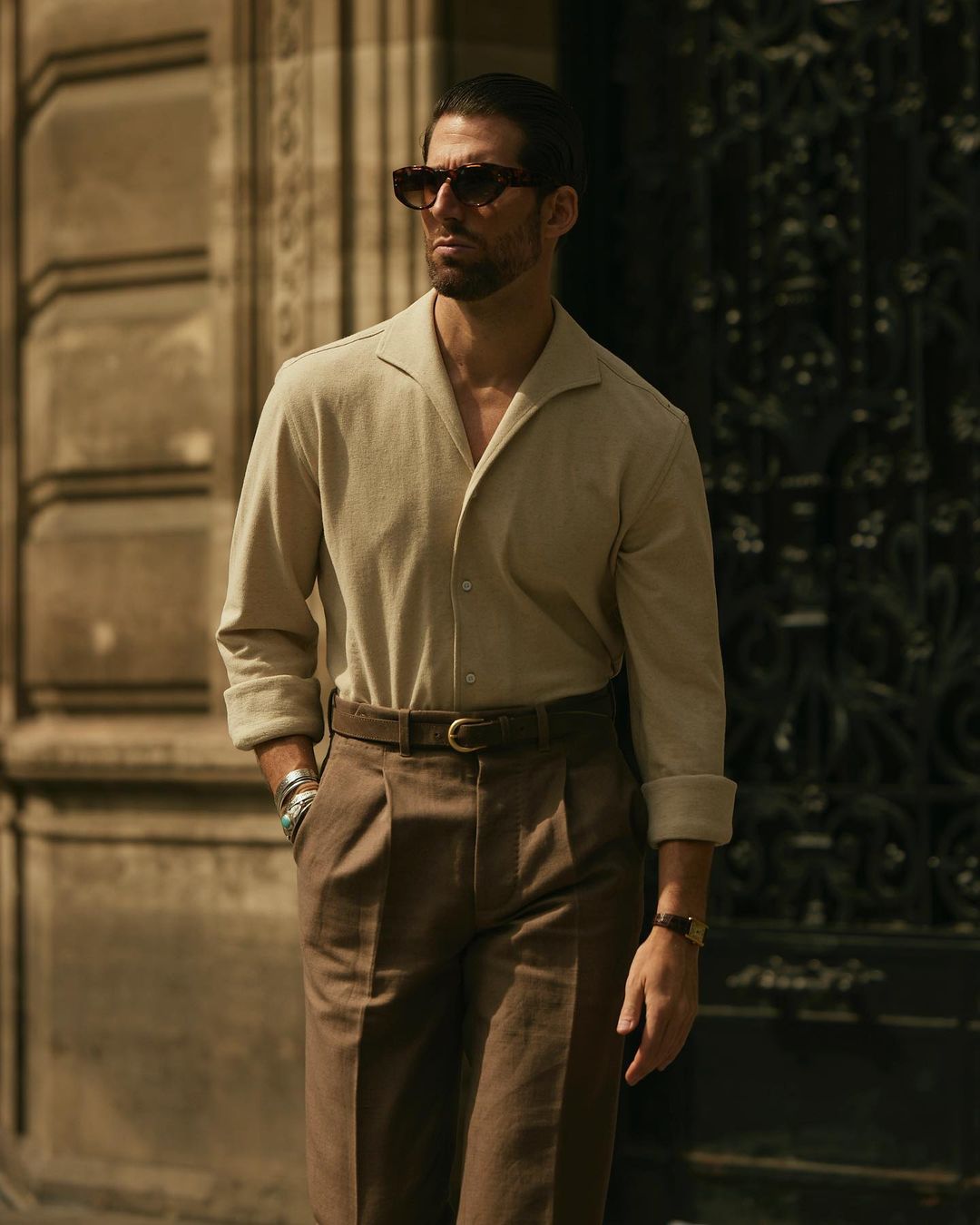 Pleated Brown Linen Cotton Canvas Pants - 7