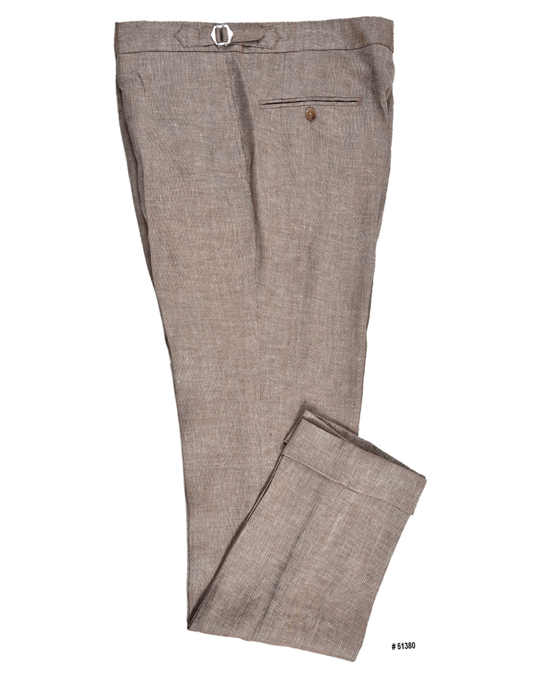 Side view of custom linen pants for men by Luxire in brown cream