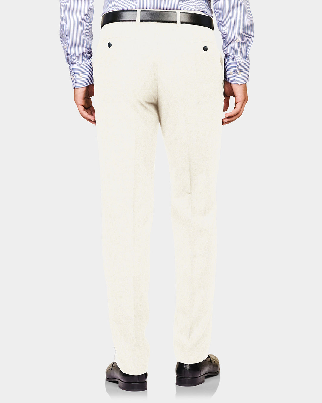 Back view of custom linen sateen pants for men by Luxire in cream