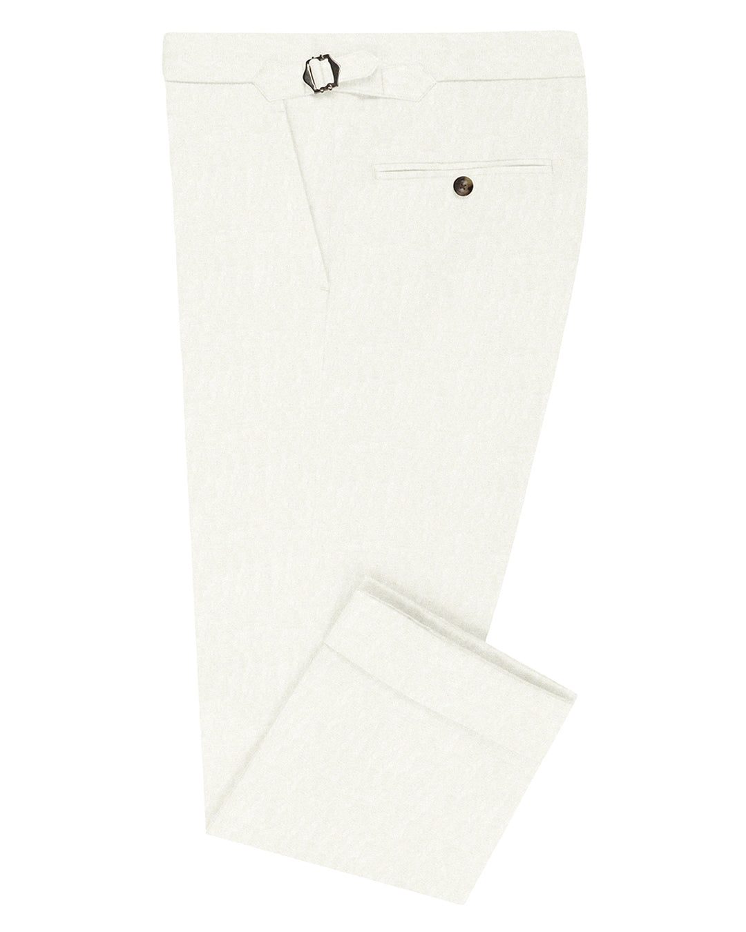 Side view of custom linen sateen pants for men by Luxire in cream