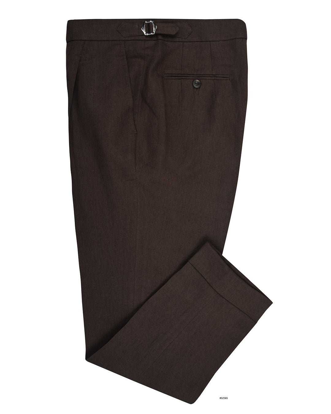 Side view of custom linen canvas pants for men by Luxire in dark brown