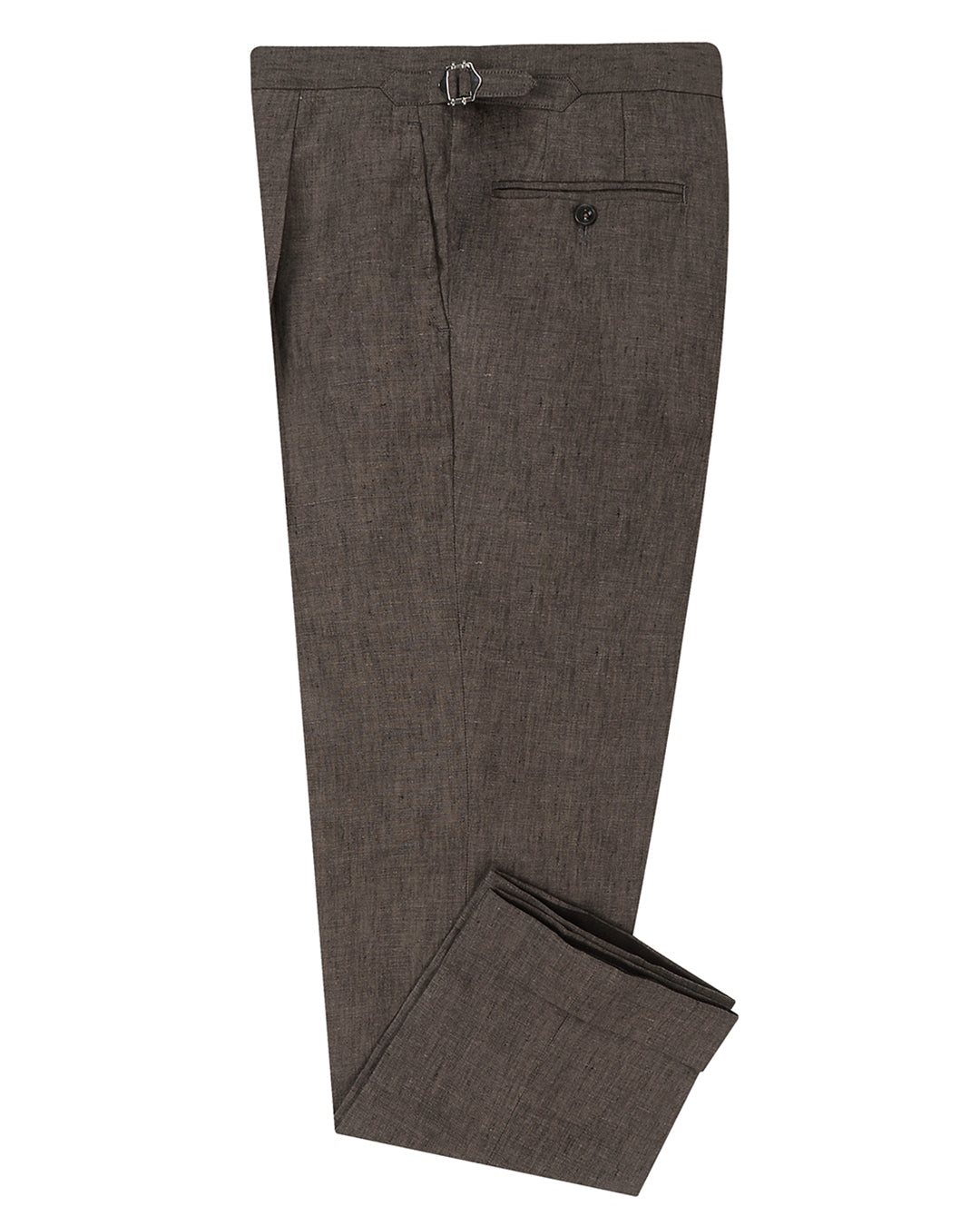 Side view of custom linen pants for men by Luxire in drab brown