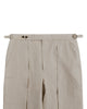 Front view of custom linen suiting pants for men by Luxire in ecru