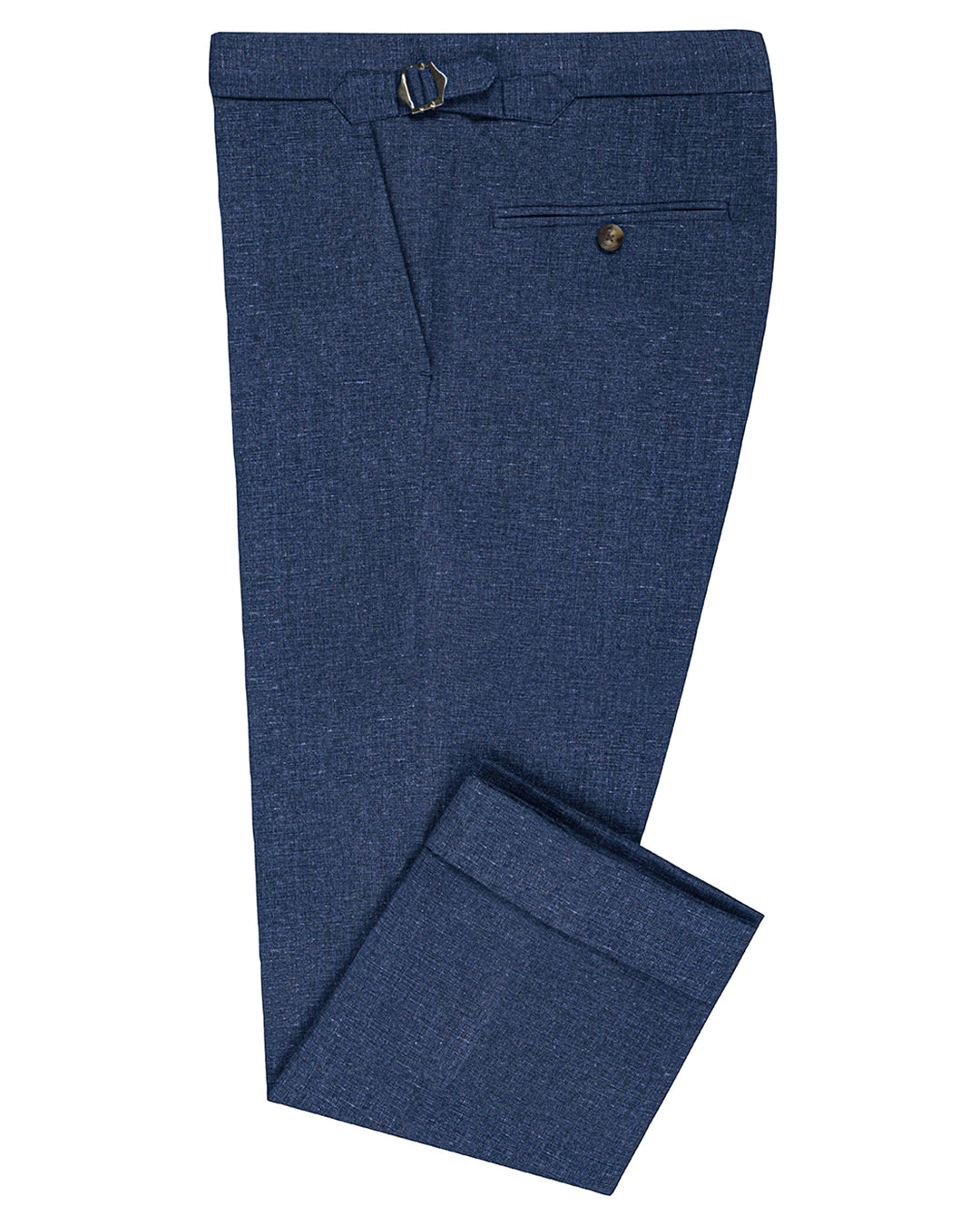 Side view of custom linen pants for men by Luxire in indigo washed
