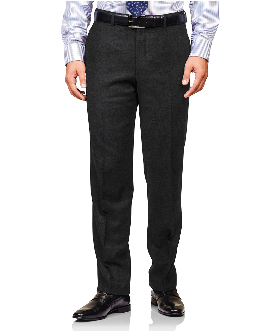 Front view of custom linen pants for men by Luxire in mid grey