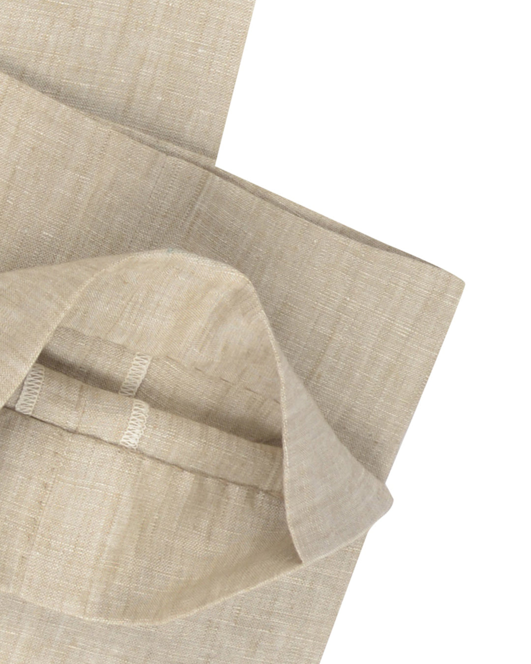Close up view of custom linen pants for men by Luxire in natural ecru
