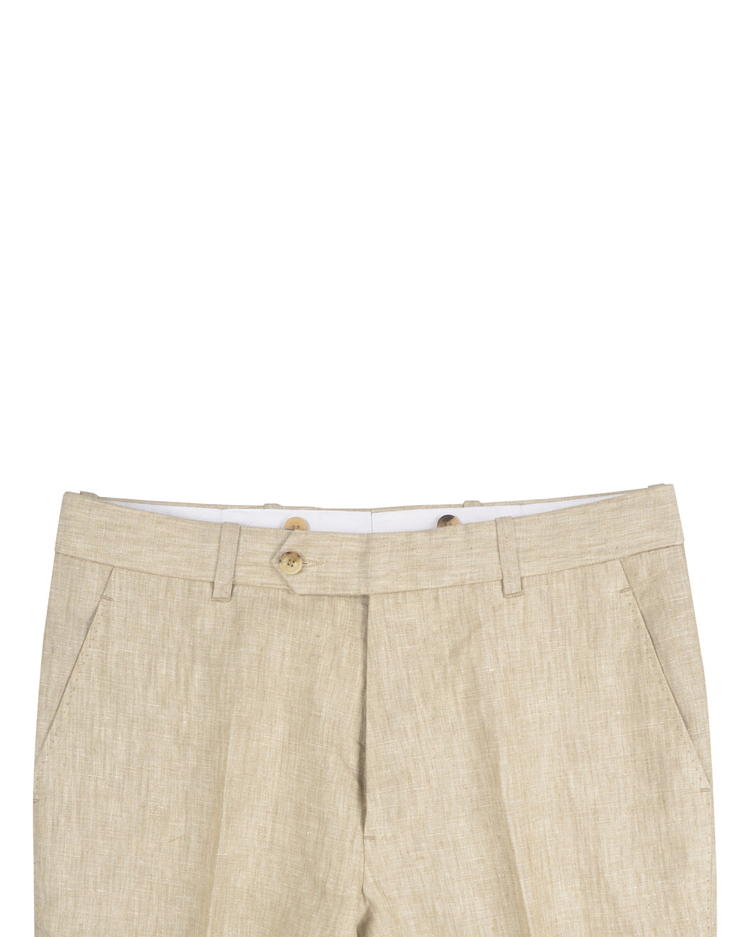 Front view of custom linen pants for men by Luxire in natural ecru