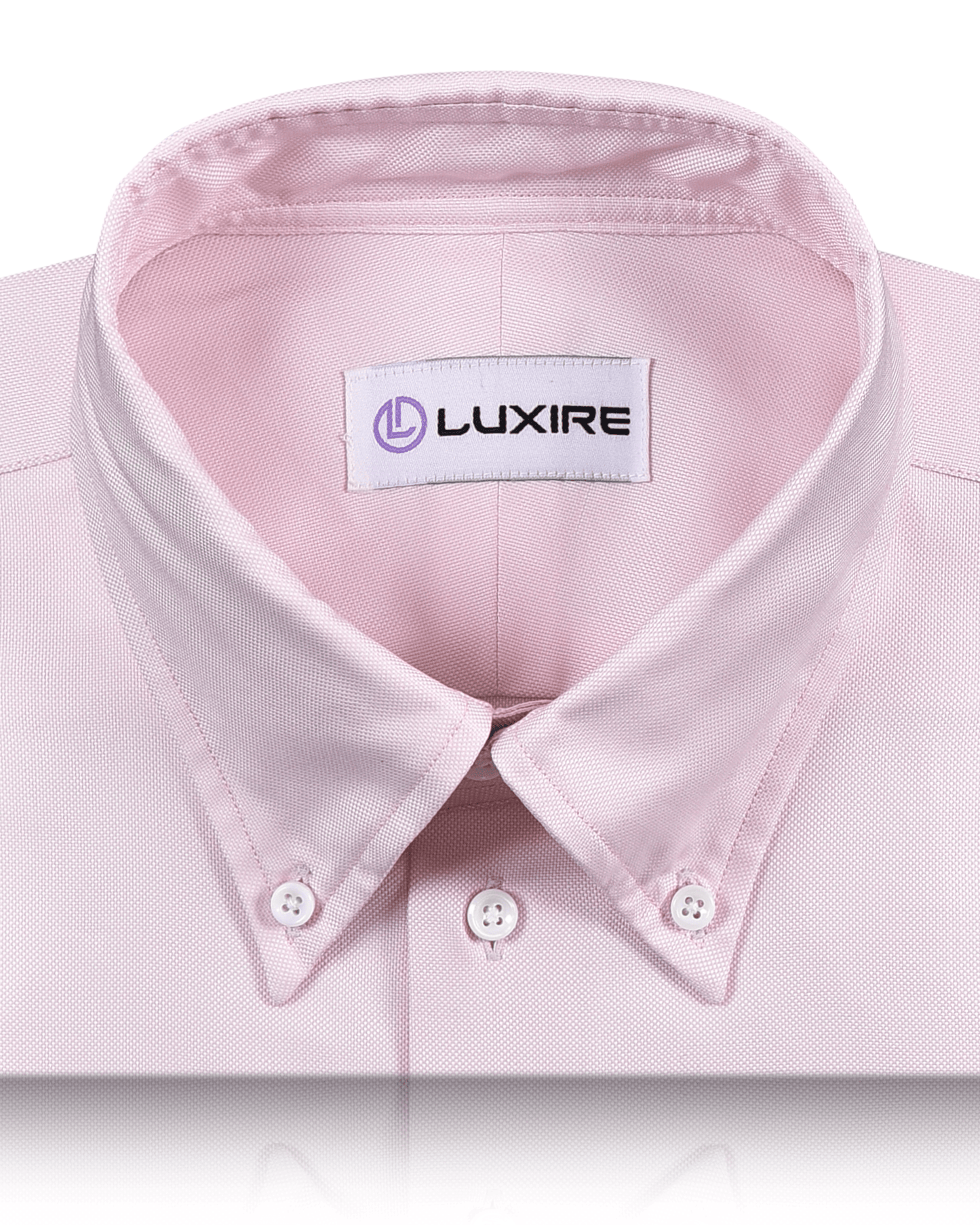 Collar of the custom oxford shirt for men by Luxire in baby pink royal