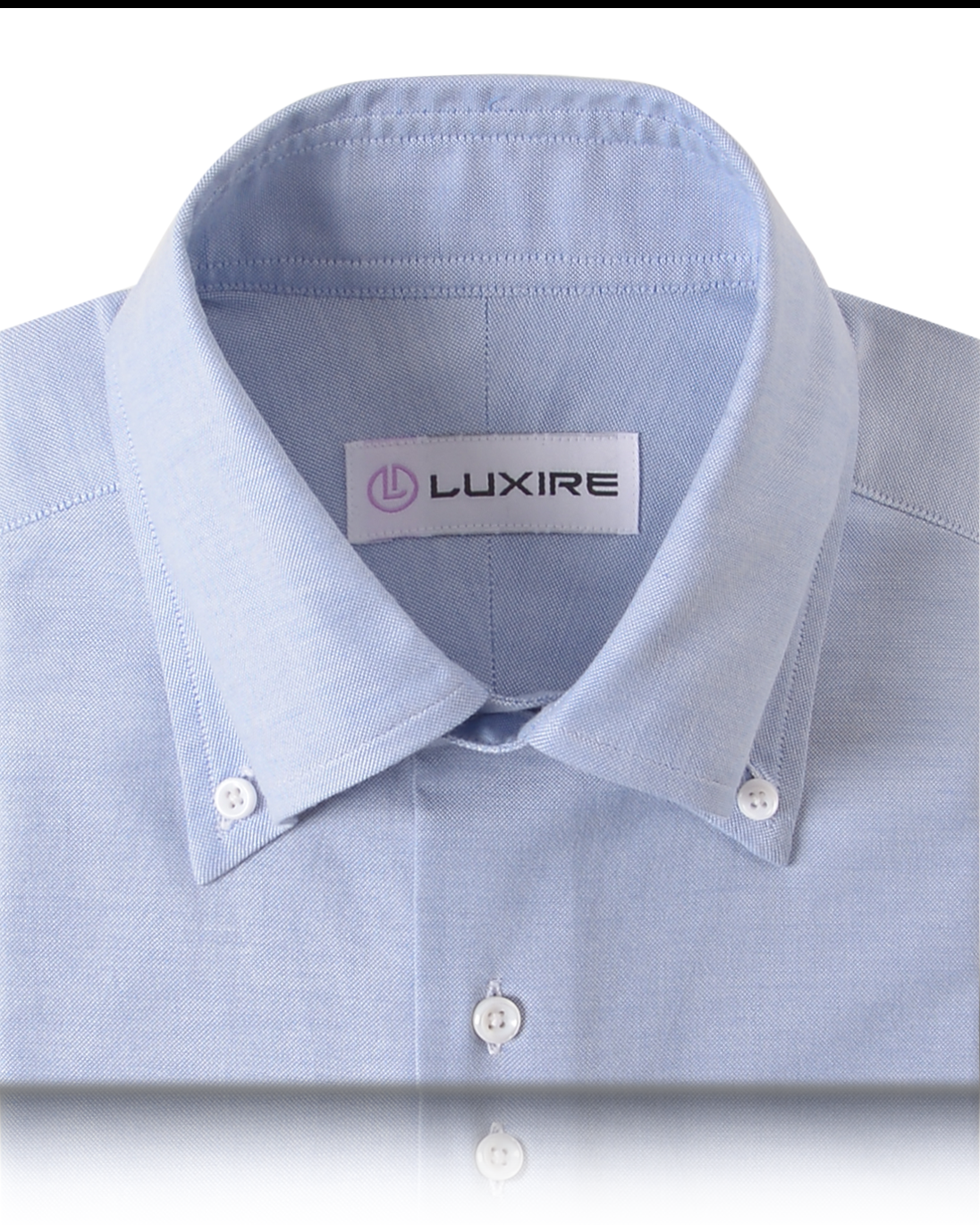 Collar of the custom oxford shirt for men by Luxire in classic blue