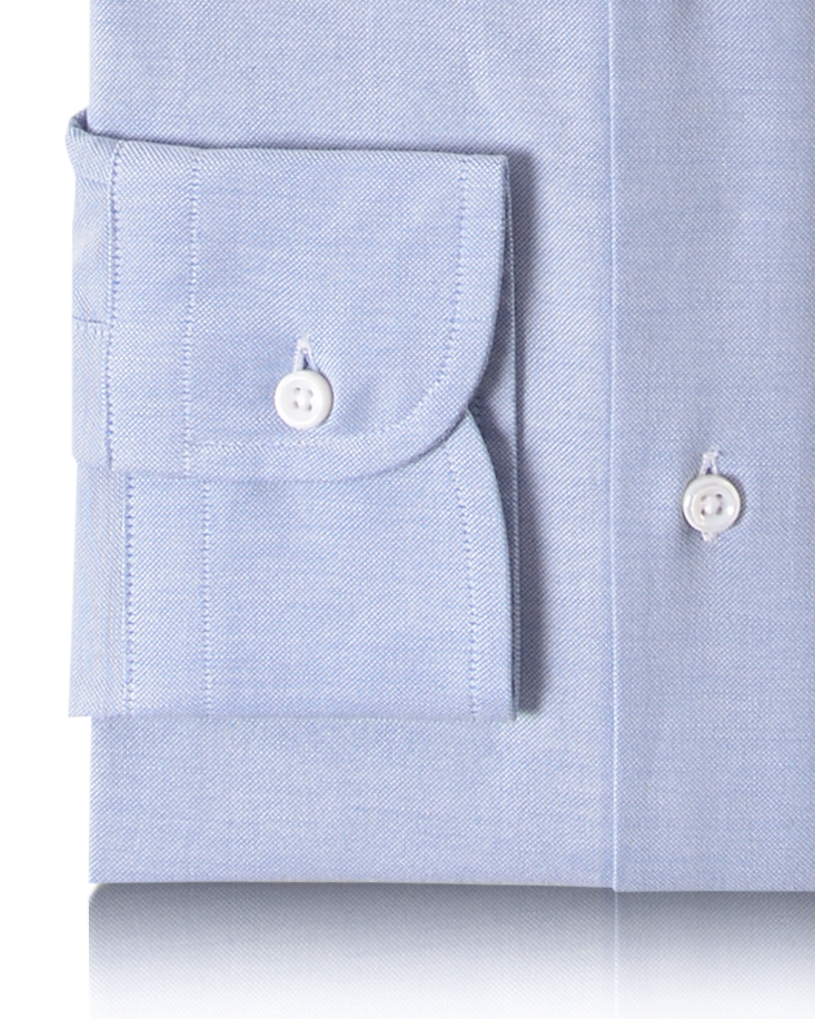 Cuff of the custom oxford shirt for men by Luxire in classic blue