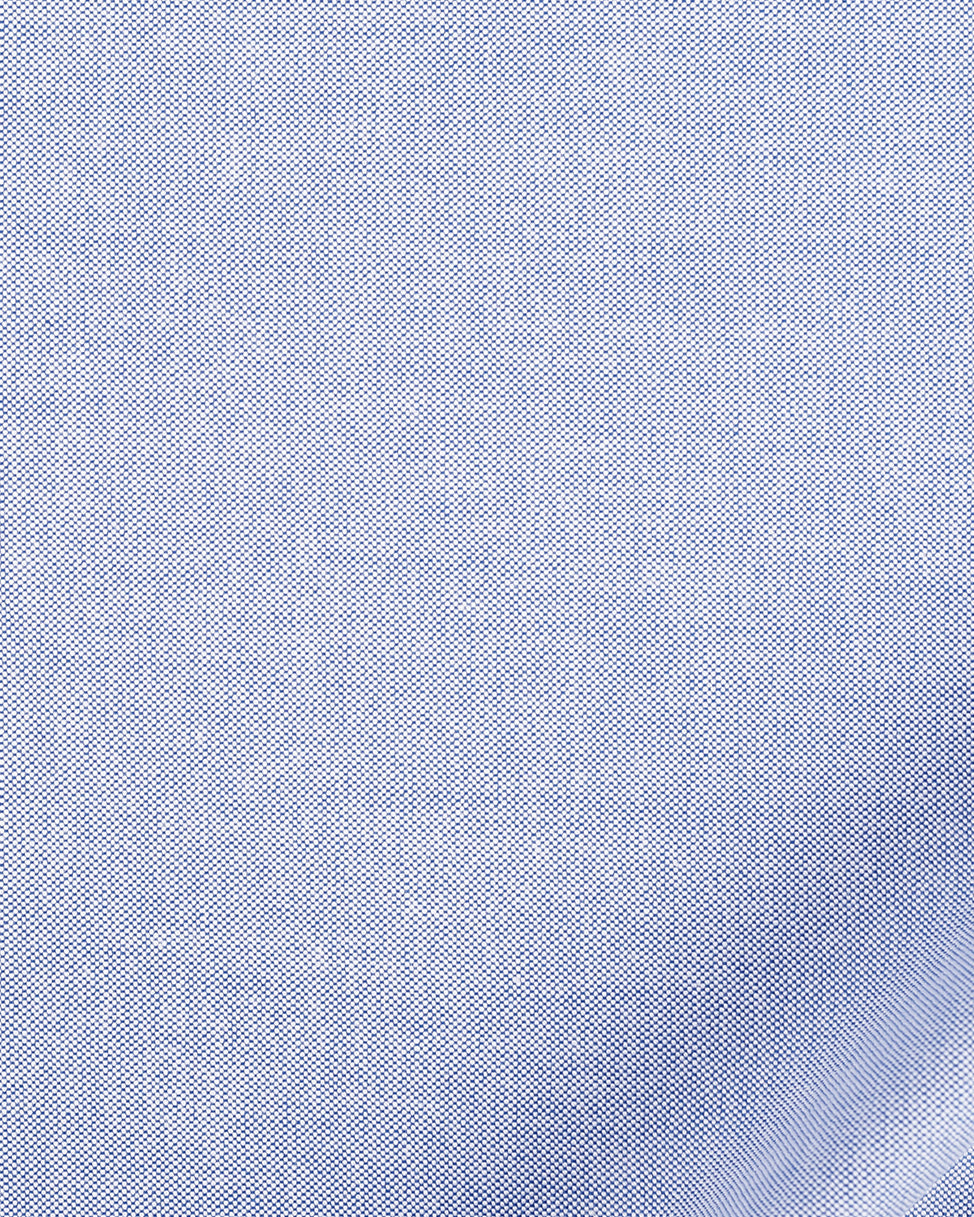Close up of the custom oxford shirt for men by Luxire in classic blue