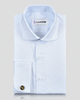 Front of the custom oxford shirt for men by Luxire in business blue