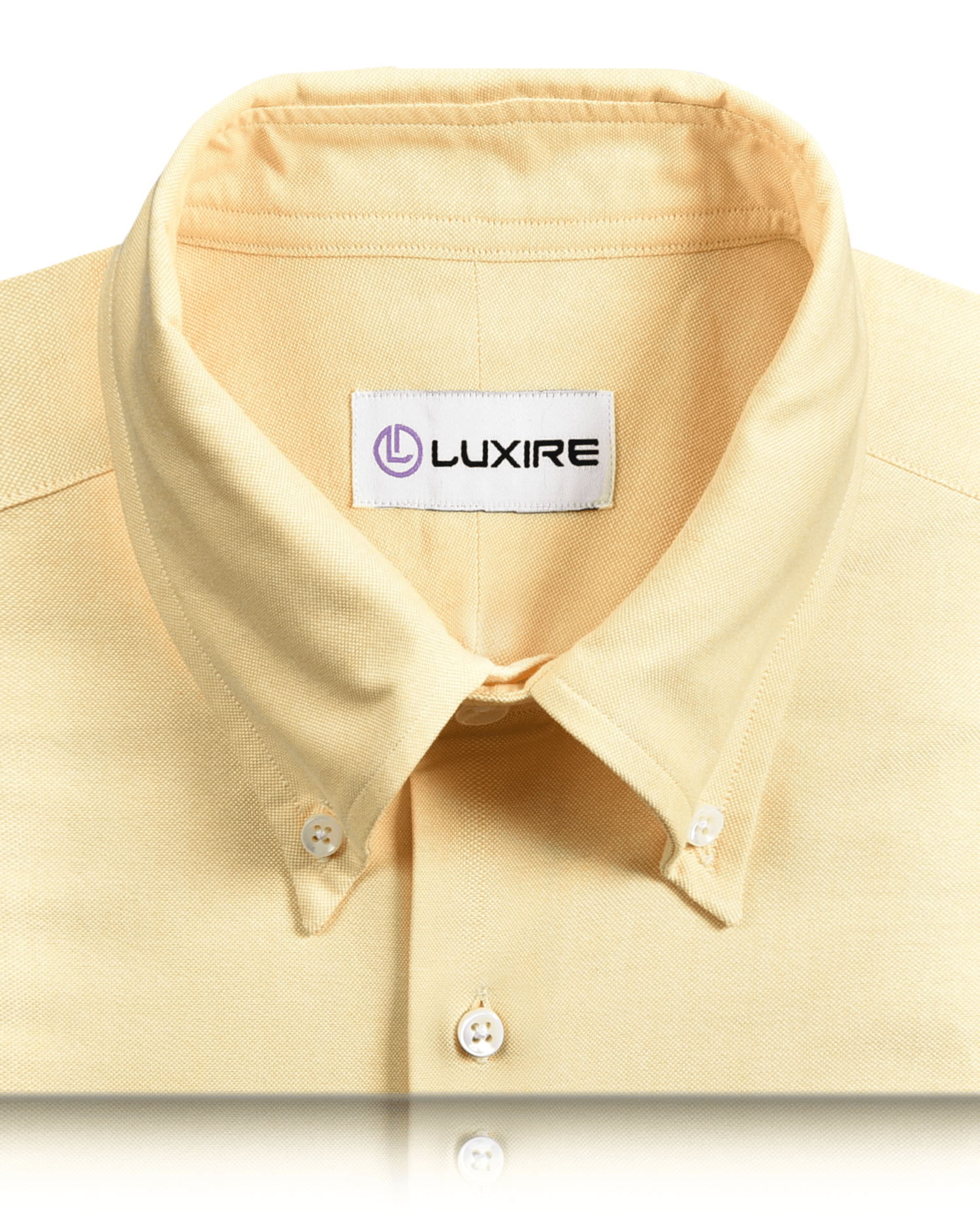 Collar of the custom oxford shirt for men by Luxire in dark yellow