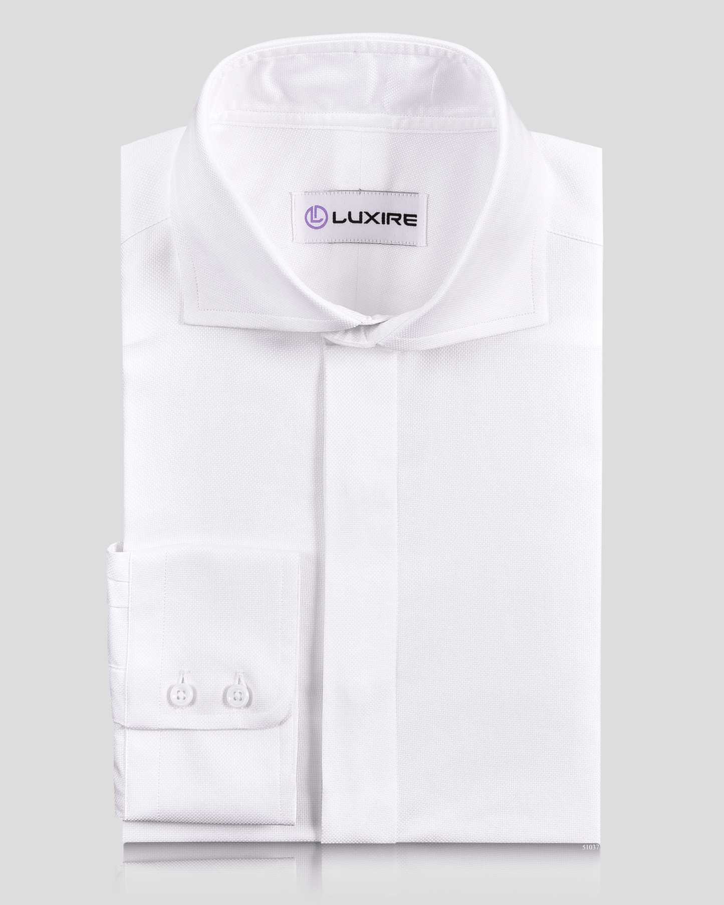 Front of the custom oxford shirt for men by Luxire in white royal