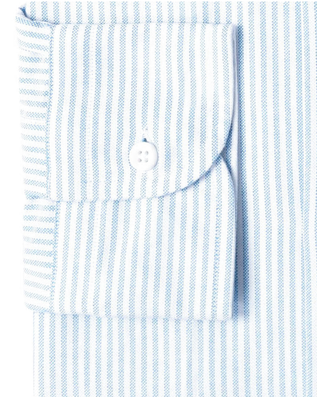 Cuff of the custom oxford shirt for men by Luxire in white with light blue stripes