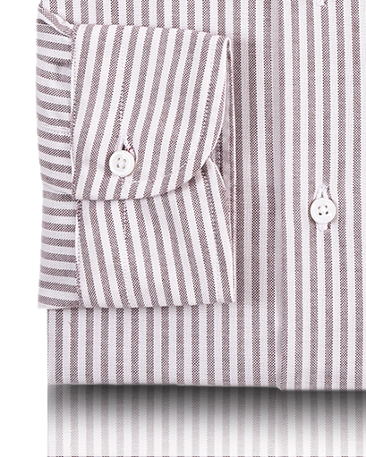 Cuff of the custom oxford shirt for men by Luxire in white with maroon university stripes