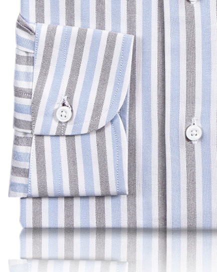 Cuff of the custom oxford shirt for men by Luxire in white with maroon and blue stripes