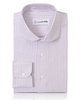 Front of the custom oxford shirt for men by Luxire in white with pale mauve stripes