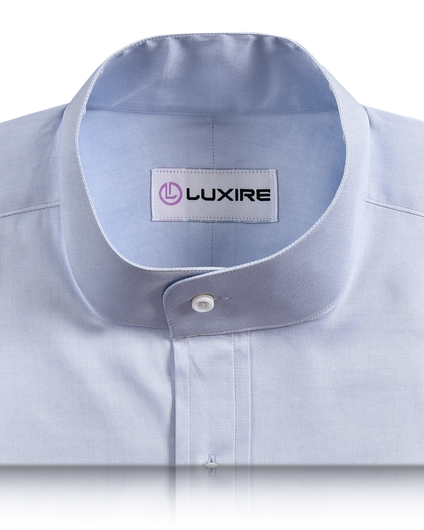Collar of the custom oxford shirt for men by Luxire in mid blue