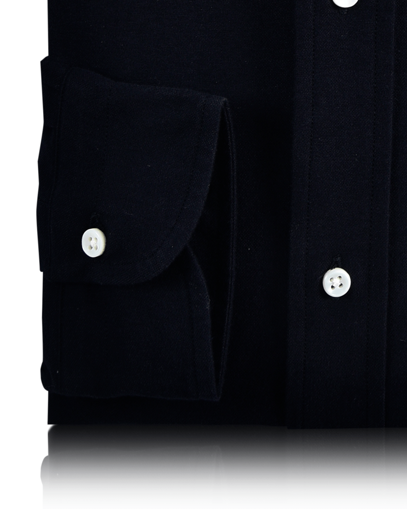 Cuff of the custom oxford shirt for men by Luxire in midnight navy