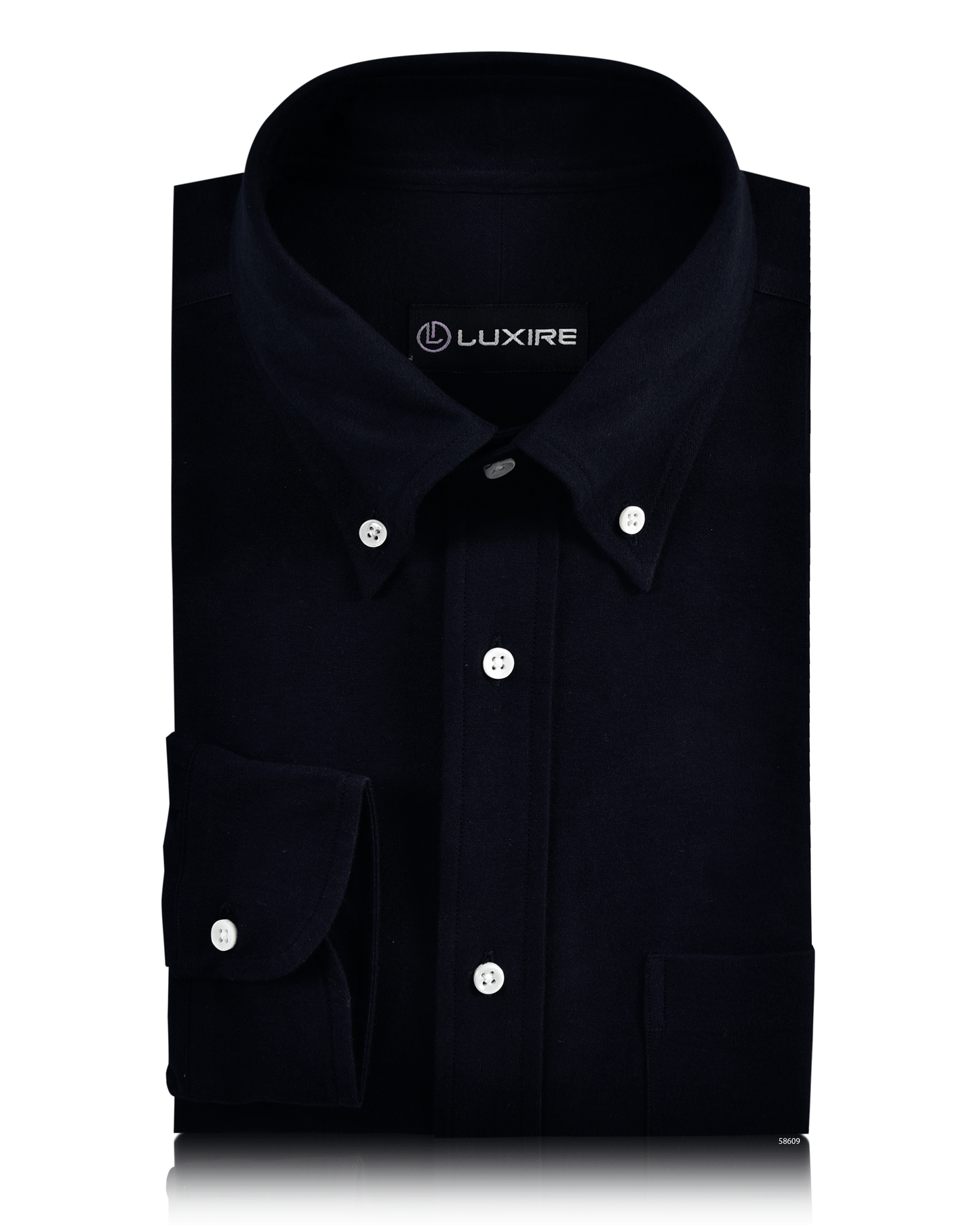 Front of the custom oxford shirt for men by Luxire in midnight navy