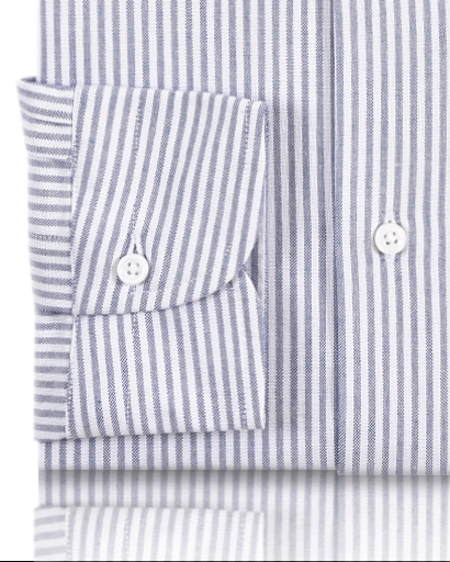 Cuff of the custom oxford shirt for men by Luxire with navy university stripes