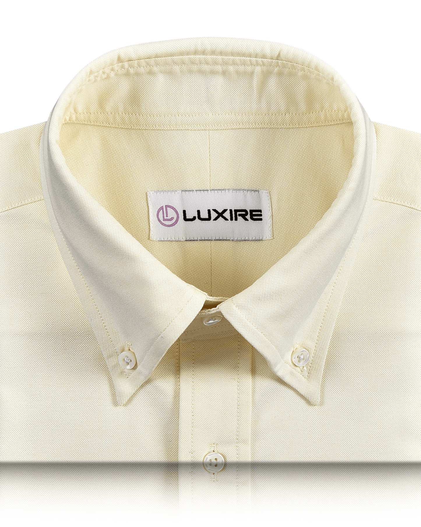 Collar of the custom oxford shirt for men by Luxire in pale yellow
