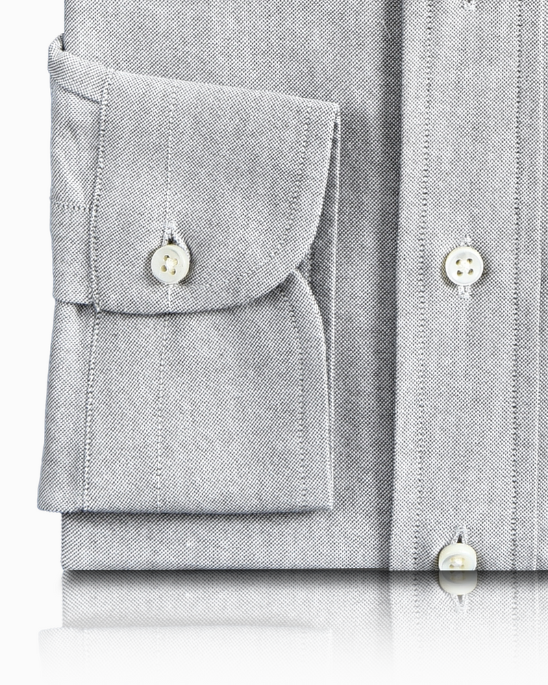 Cuff of the custom oxford shirt for men by Luxire in pebble grey