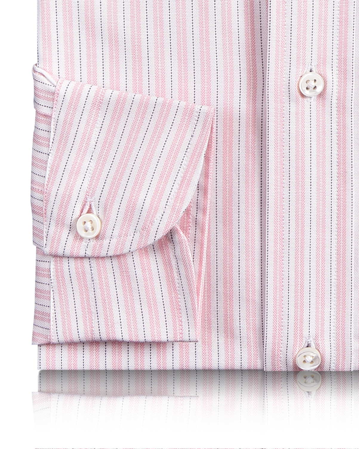 Cuff of the custom oxford shirt for men by Luxire in soft pink and navy stripes