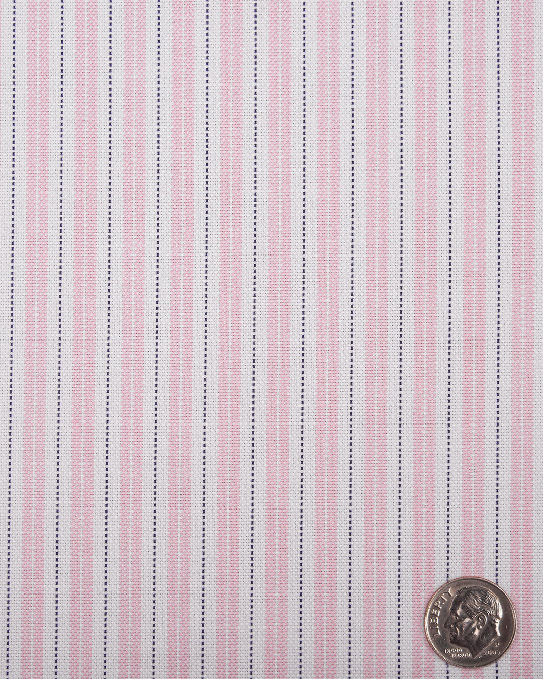 Close up of the custom oxford shirt for men by Luxire in soft pink and navy stripes