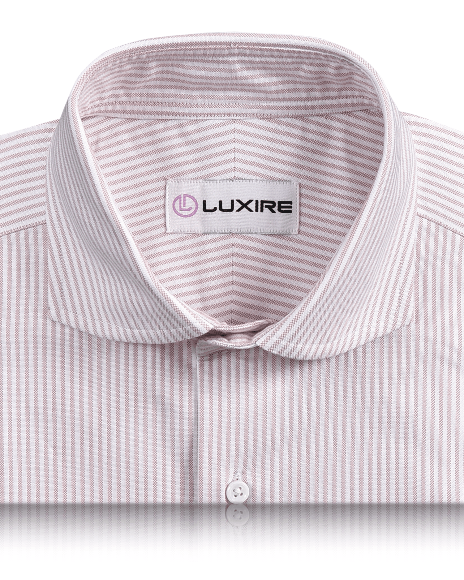 Collar of the custom oxford shirt for men by Luxire in white with pink university stripes
