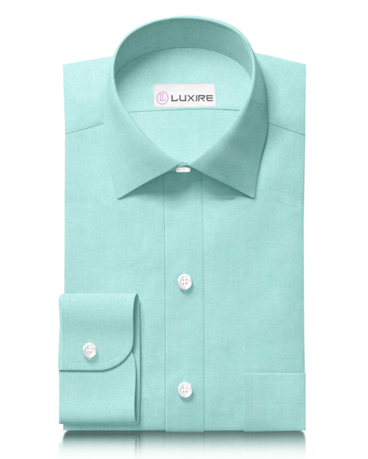 Front of the custom oxford shirt for men by Luxire in pinpoint light green