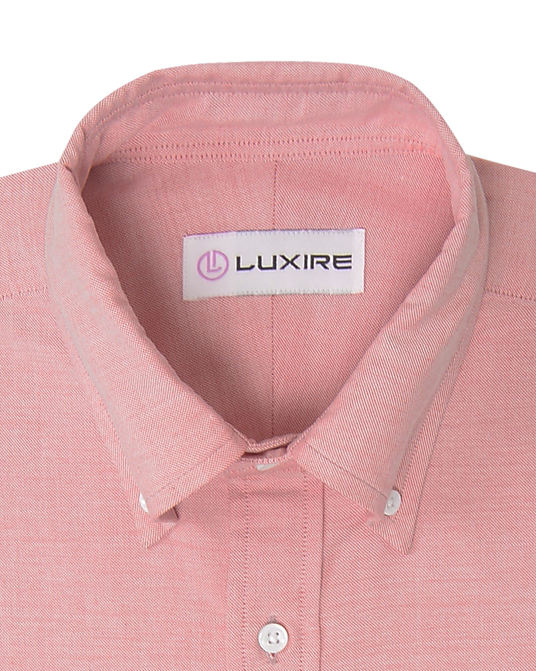 Collar of the custom oxford shirt for men by Luxire in red on white