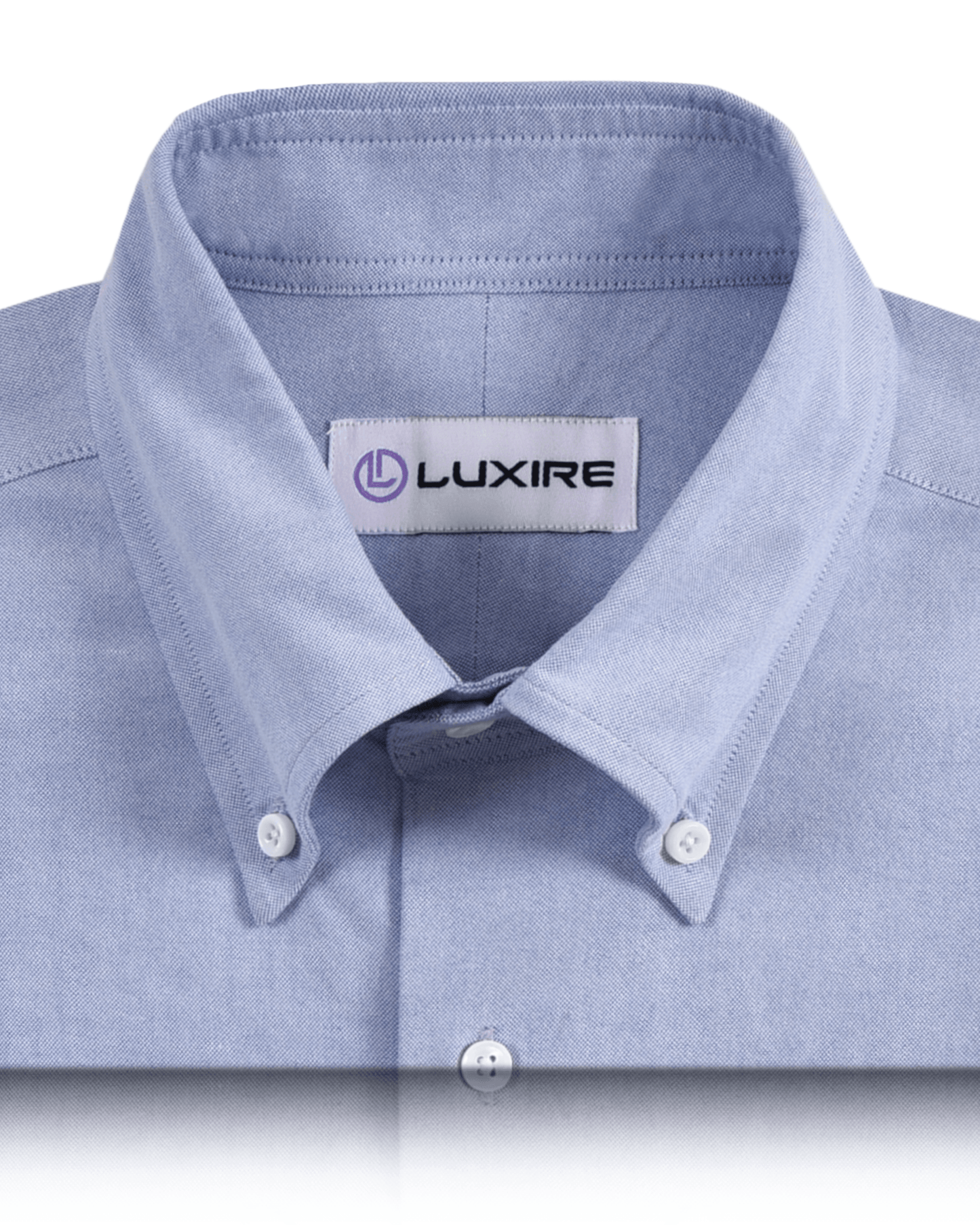 Collar of the custom oxford shirt for men by Luxire in warzone blue