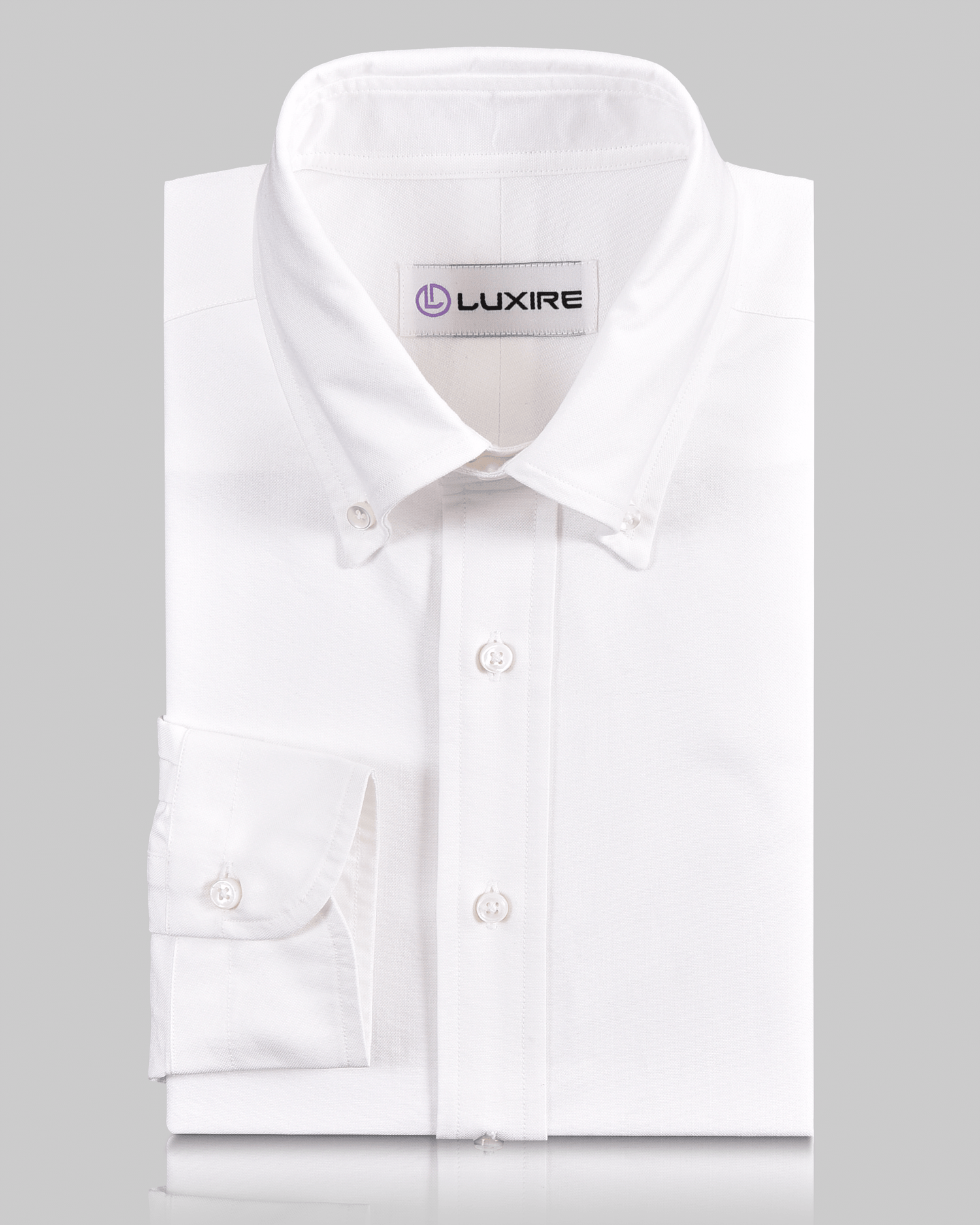 Front of the custom oxford shirt for men by Luxire in warzone white