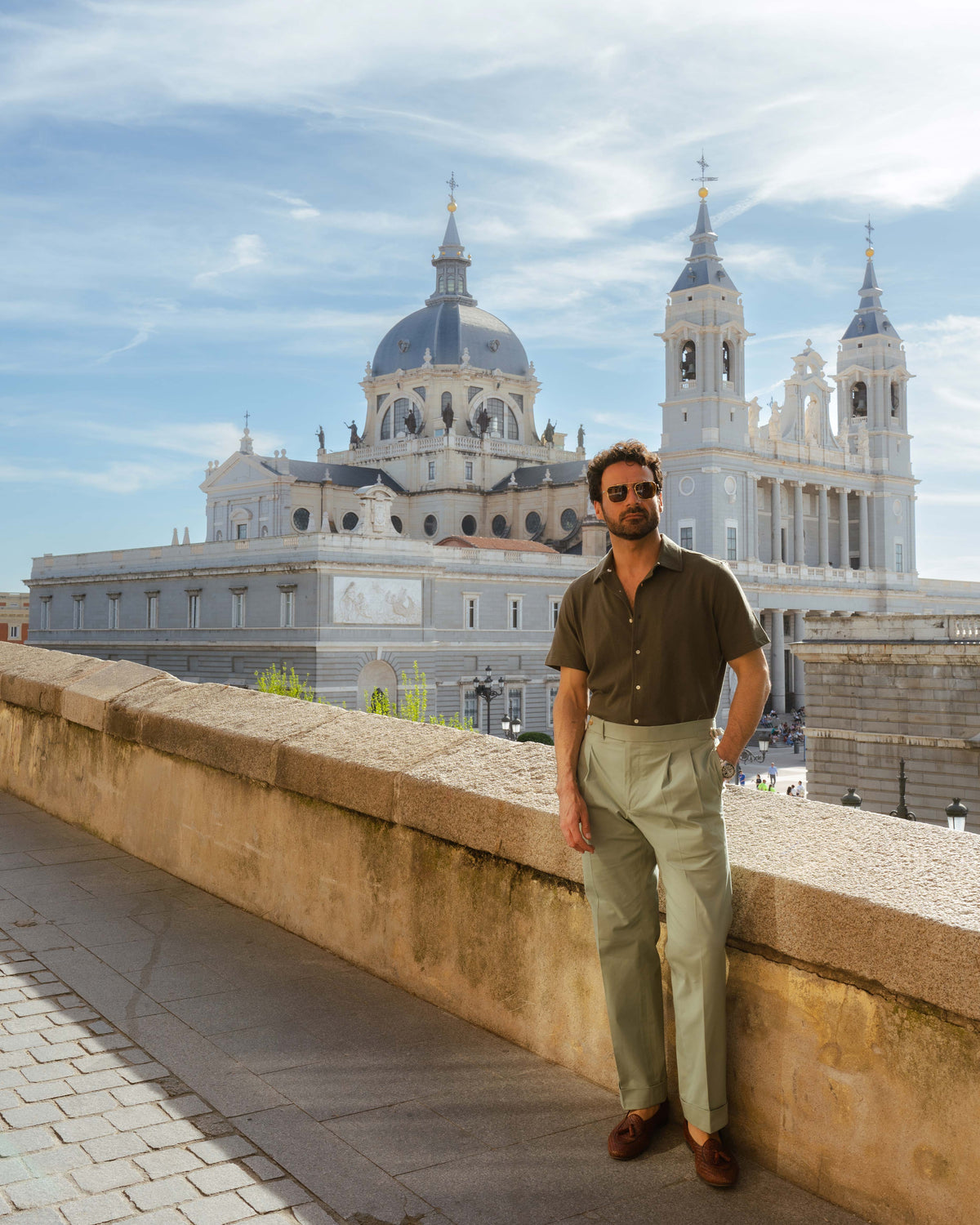Olive Green Linen Cotton Camp Collar T-Shirt - 8
