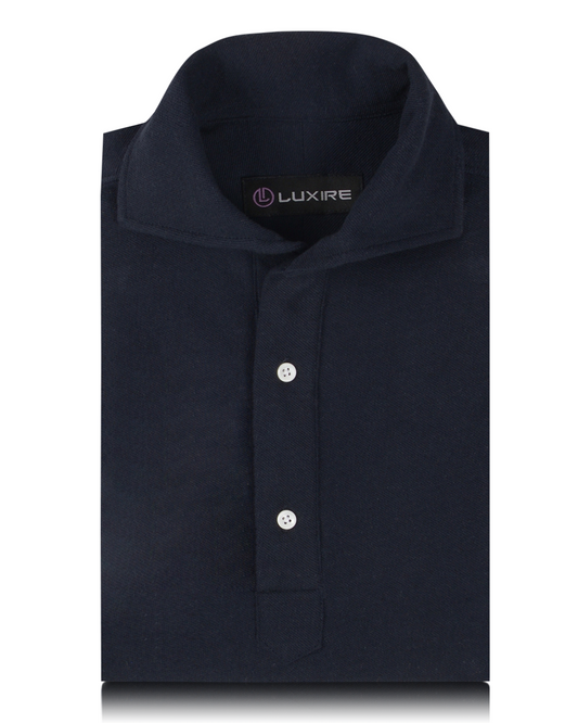 Front of the custom oxford polo shirt for men by Luxire in navy