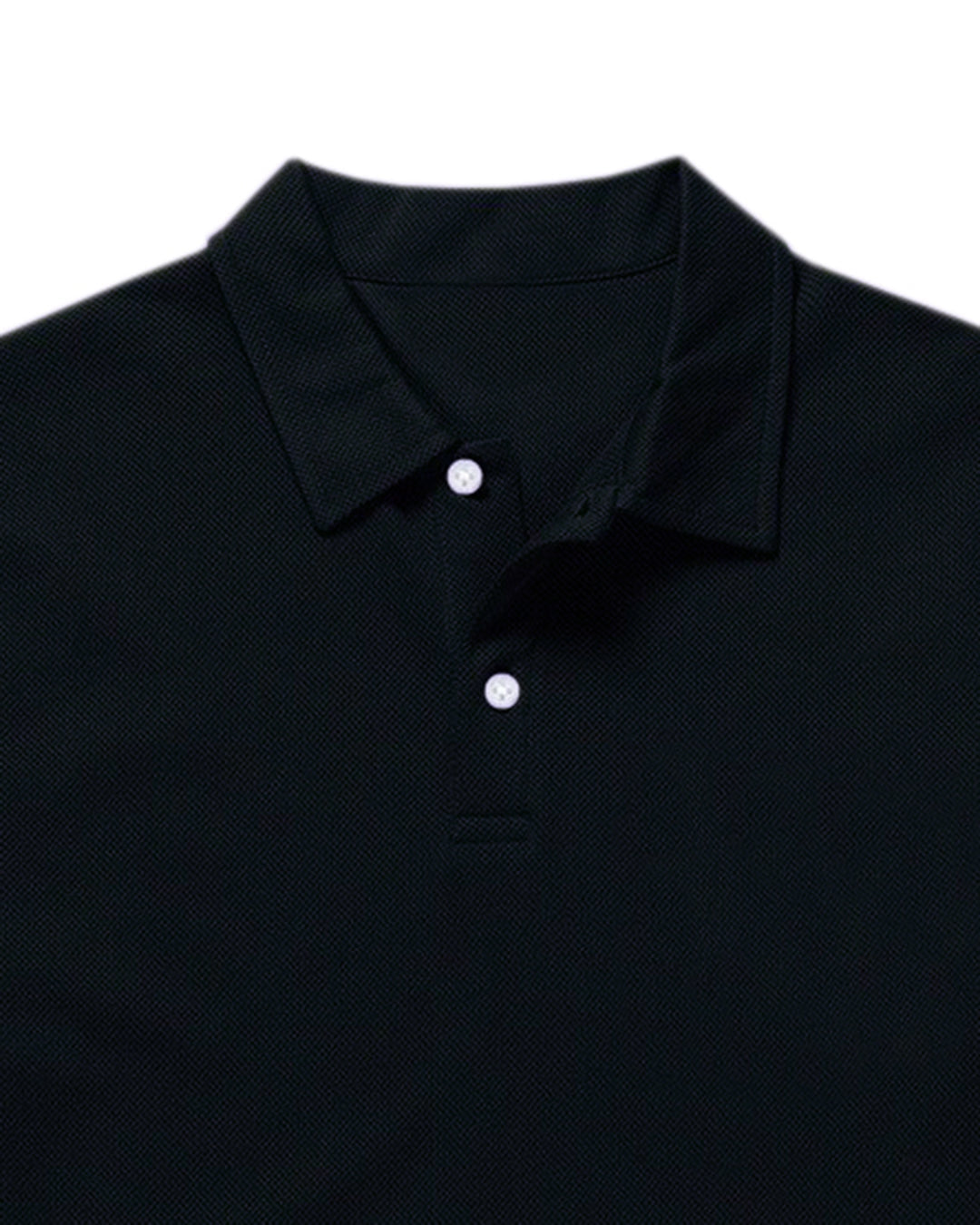 Collar of the custom oxford polo shirt for men by Luxire in dark indigo