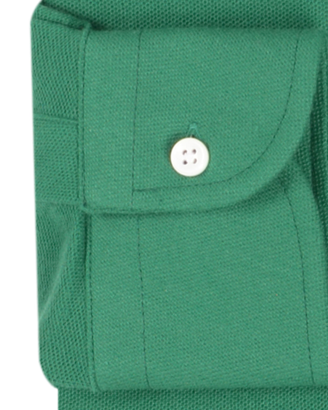 Cuff of the custom oxford polo shirt for men by Luxire in emerald green
