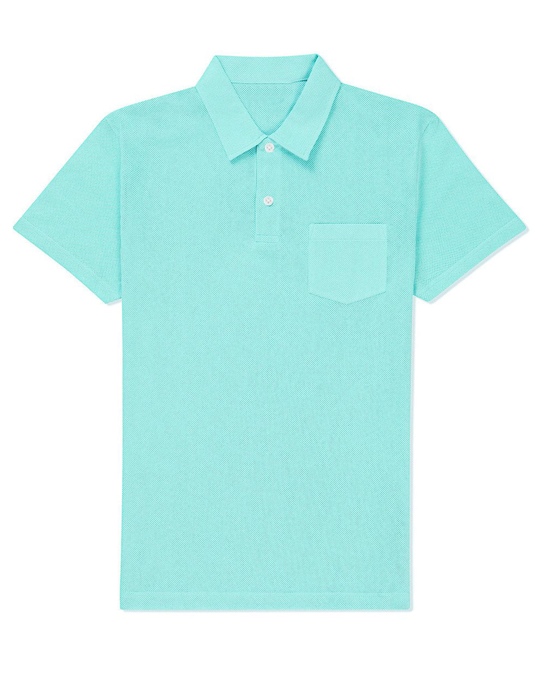 Front of the custom oxford polo shirt for men by Luxire in ice blue