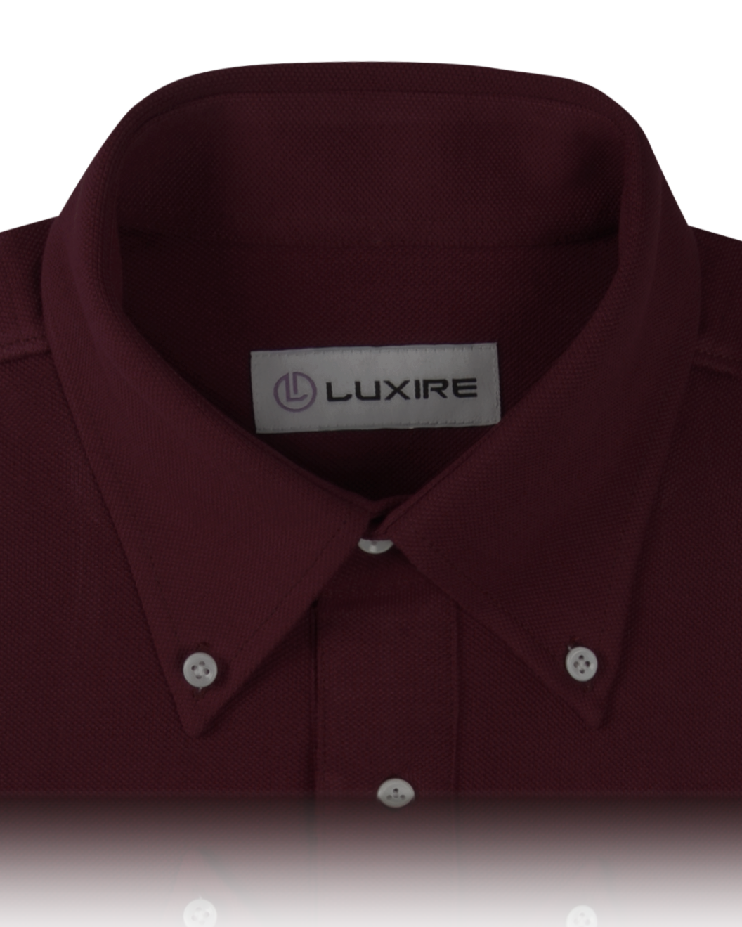 Collar of the custom oxford polo shirt for men by Luxire in maroon