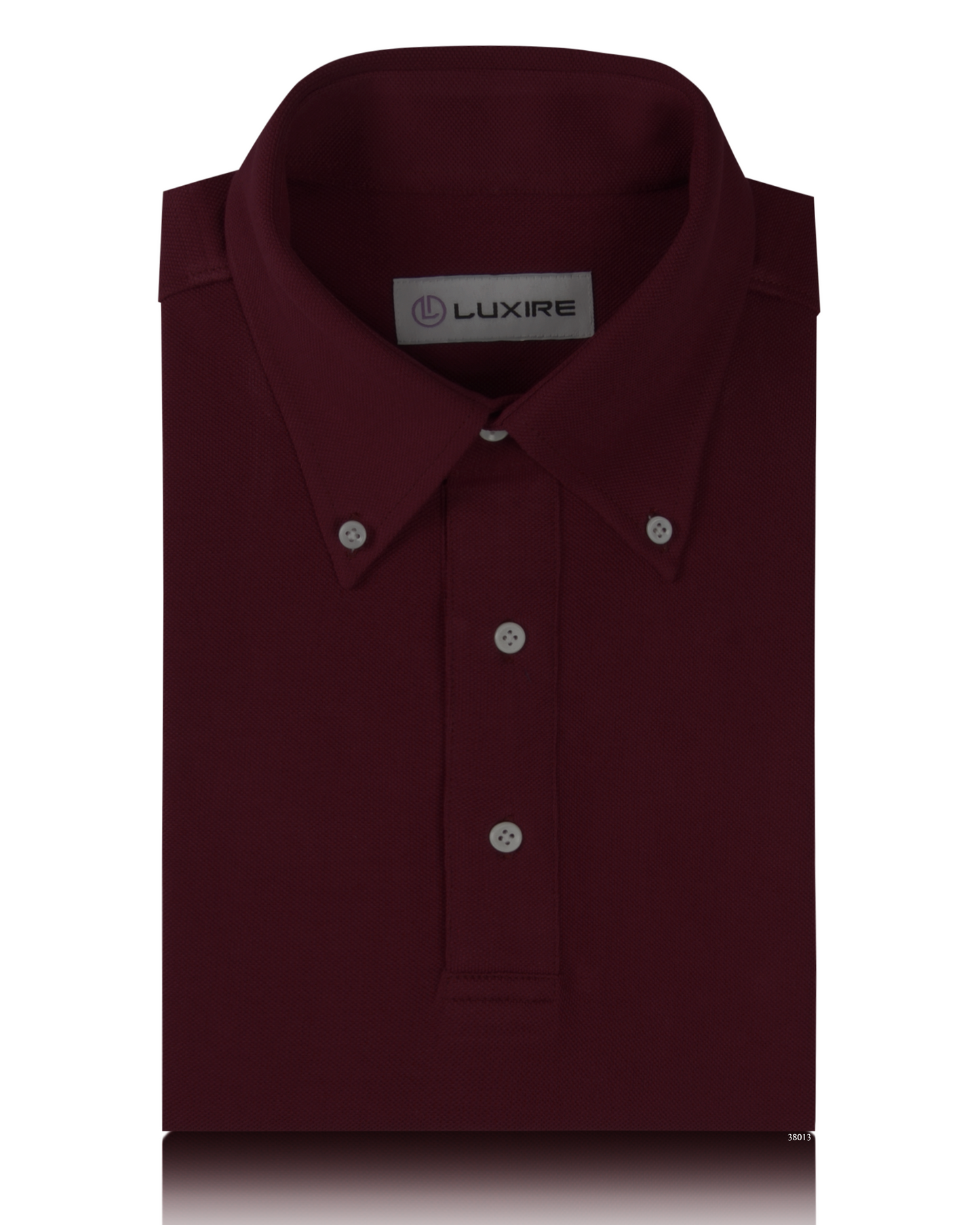 Front of the custom oxford polo shirt for men by Luxire in maroon