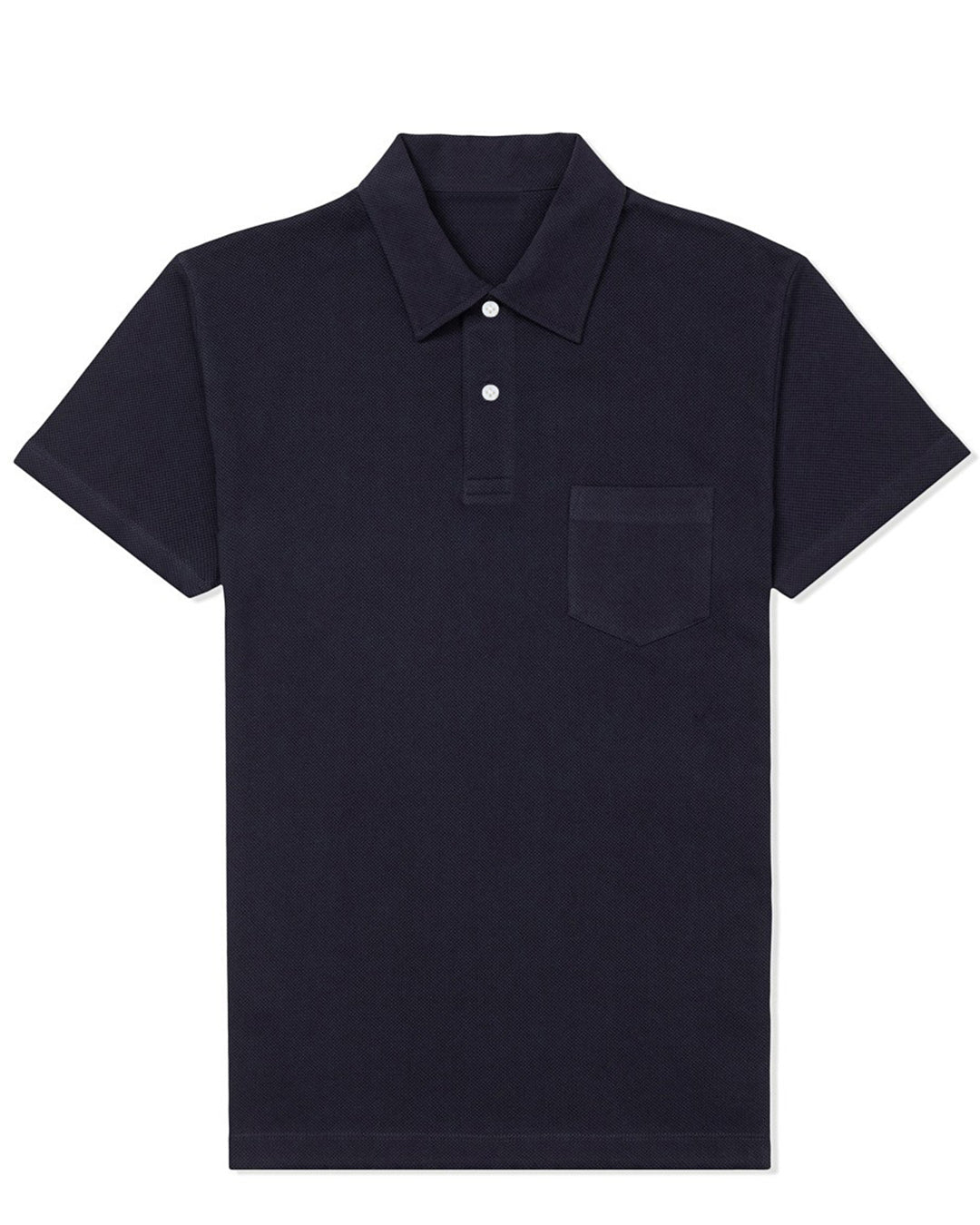 Front of the custom oxford polo shirt for men by Luxire in midnight blue