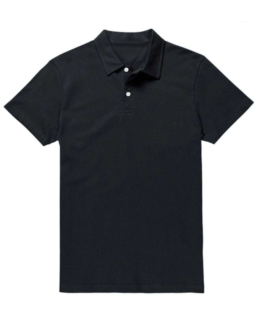 Front of the custom oxford polo shirt for men by Luxire in midnight grey