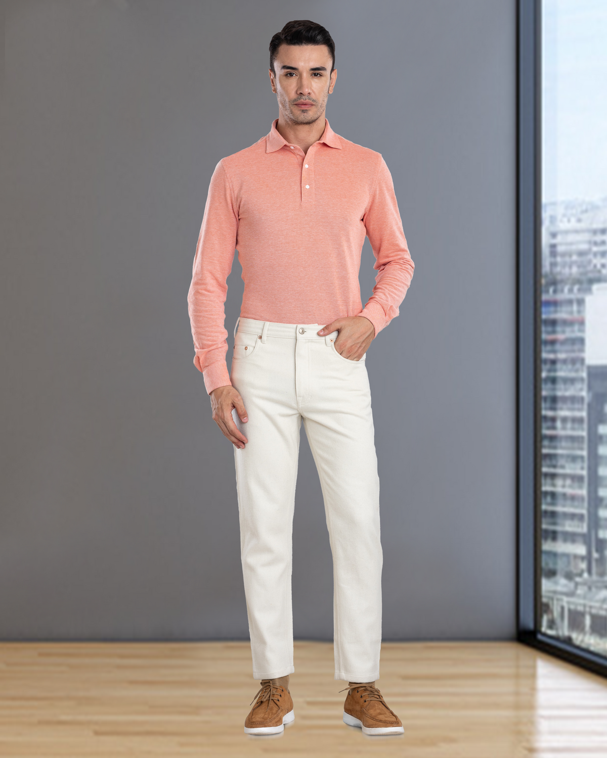 Orange White Heather Polo T-Shirt - 5