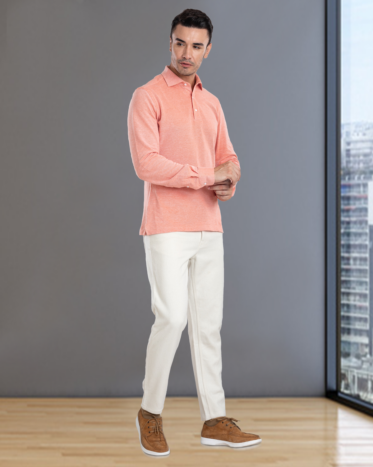 Orange White Heather Polo T-Shirt - 6