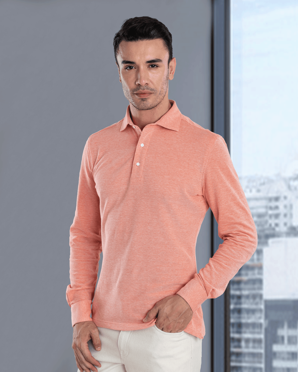 Orange White Heather Polo T-Shirt - 3