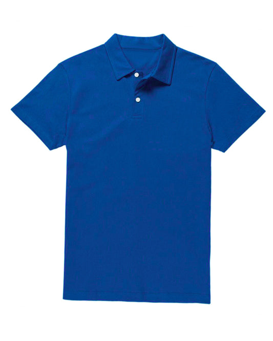 Front of the custom oxford polo shirt for men by Luxire in royal blue
