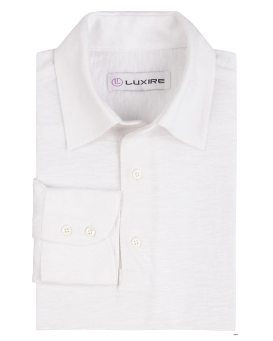 Front of the custom oxford polo shirt for men by Luxire in white heather
