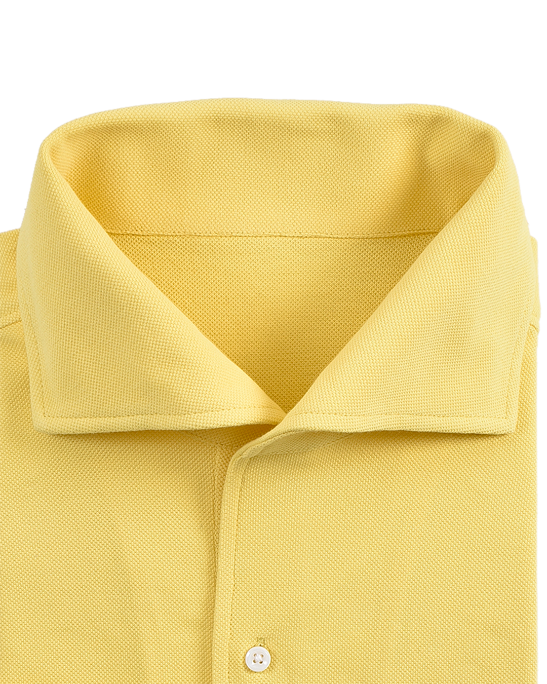 Collar of the custom oxford polo shirt for men by Luxire in light yellow